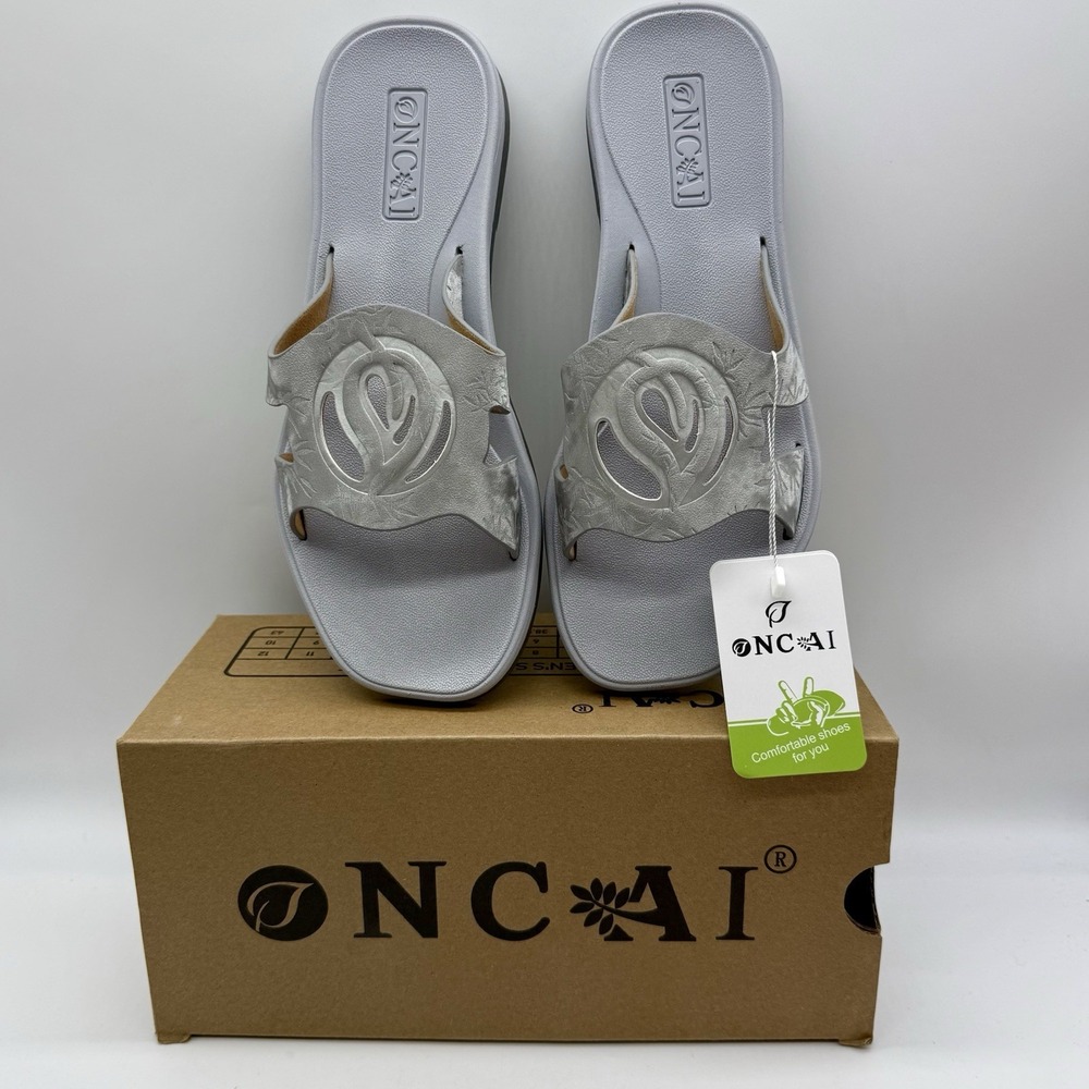 ONCAI Slides Square Toe Sandals Women's Size 8.5‎ Non-Slip Grey